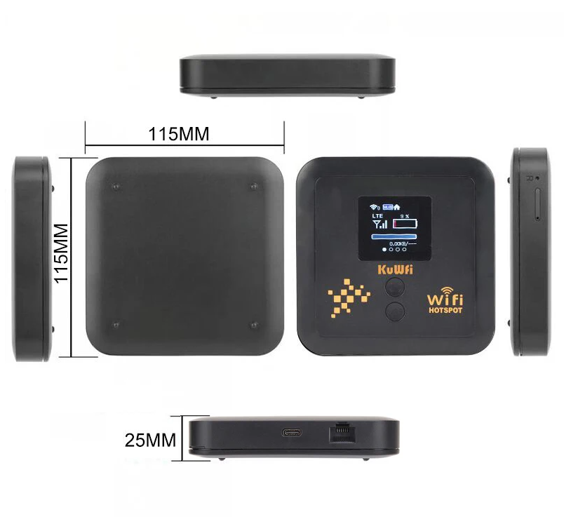 KuWFi 5400mAh CAT12 4G+ Mobile Router AC1200 2.4G 5.8G Dual Band Pocket Wifi Router Support eSim Nano SIM Slot Gigabit LAN Port