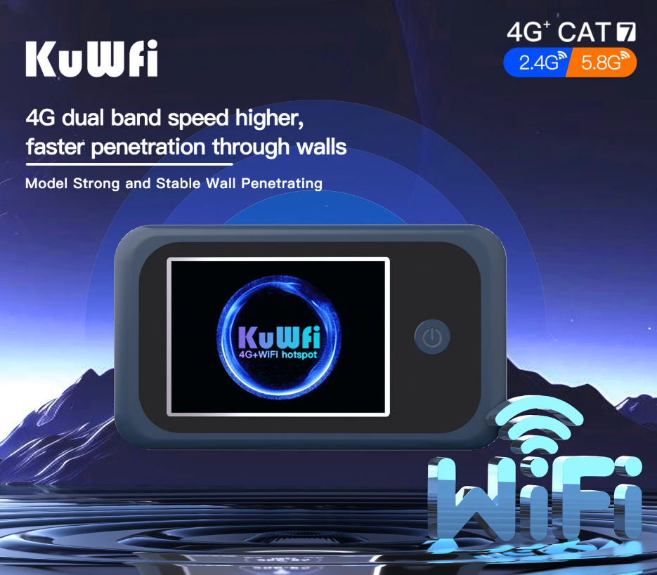 KuWFi CAT7 4G+ Mobile Router AC1200 2.4G 5G Single Band WiFi Portable Travel 4G Modem 3000mAh Battery Mirco SIM Slot 10 Users