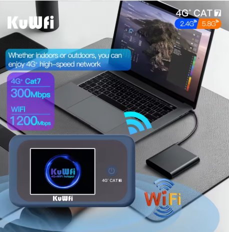 KuWFi CAT7 4G+ Mobile Router AC1200 2.4G 5G Single Band WiFi Portable Travel 4G Modem 3000mAh Battery Mirco SIM Slot 10 Users