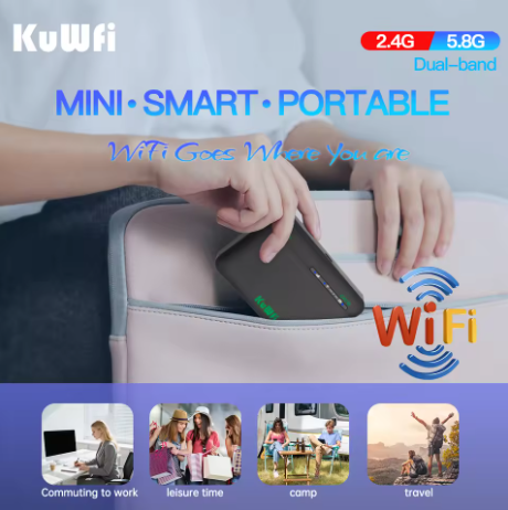 KuWFi CAT6 4G+ Mobile Router 1200M 2.4G 5G Dual Band WiFi Rate Portable Travel 4G Modem 2200mAh Battery Mirco SIM Slot 64 Users