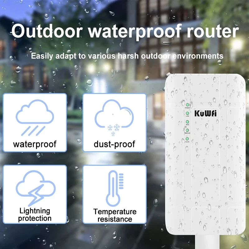 KuWFi CAT4 Outdoor 4G LTE Router 300Mbps 2.4Ghz Wireless Wi-Fi Router with 24V POE Adapter WAN LAN Ethernet Port for IP Camera