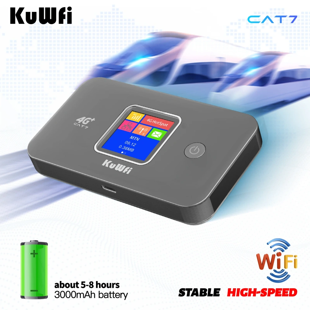 KuWFi CAT7 4G+ Mobile Router 1200Mbps 2.4G/5G Wireless WiFi Rate Portable 4G Modem 3000mAh Battery Plug and Play Support 10 User