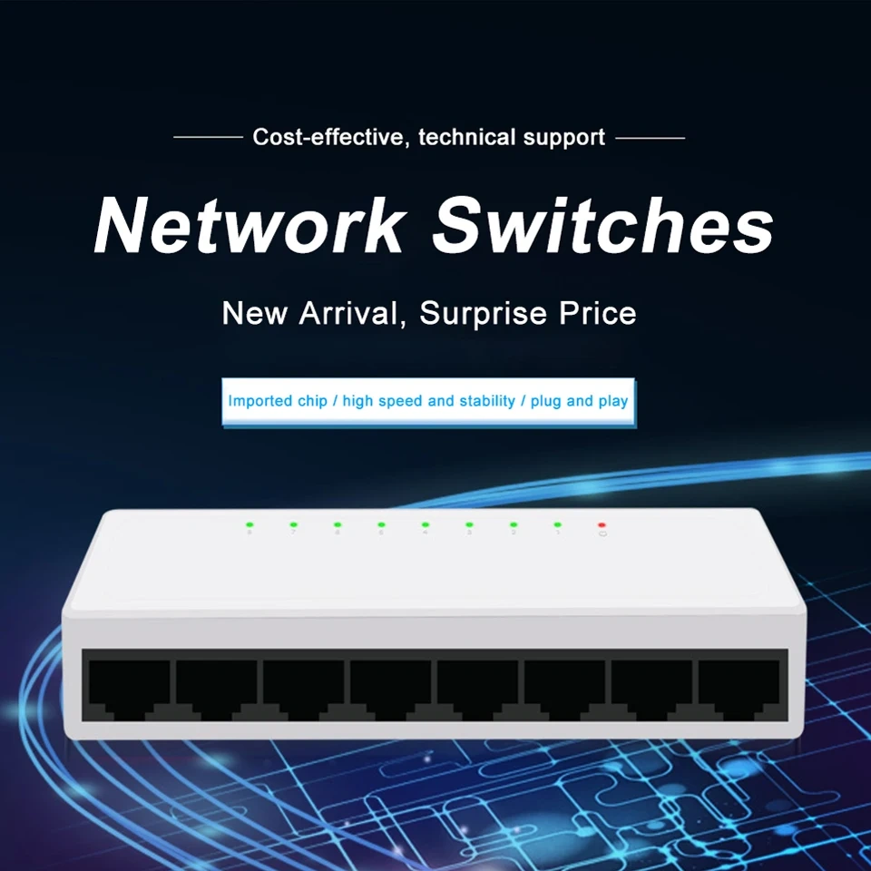KuWFi 5/8 Port Desktop Network Switch 10/100Mbps Ethernet Switch Adapter Fast RJ45 Ethernet Switcher Switching Auto MDI/MDIX