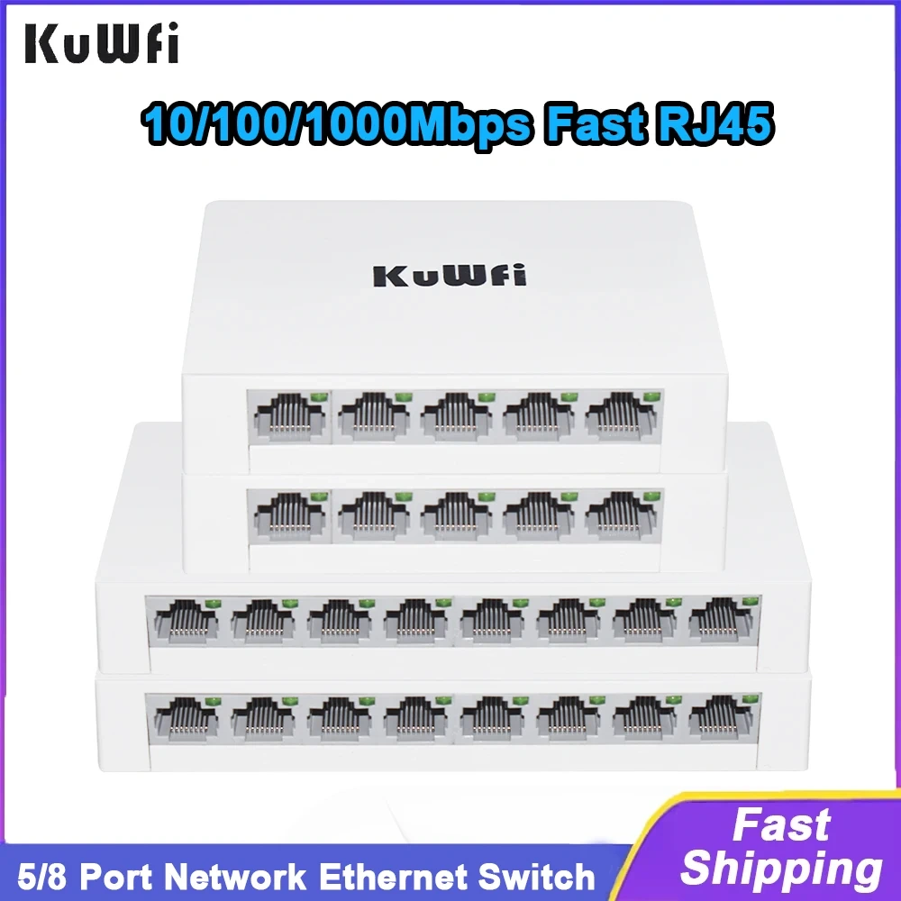 KuWFi 5/8 Port Desktop Network Switch 10/100/1000Mbps Gigabit Ethernet Switch Fast RJ45 Port Auto MDI/MDIX for PC Camera Router