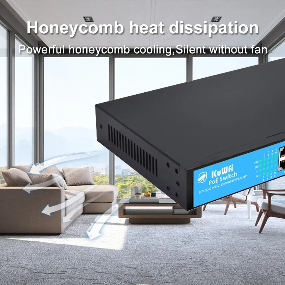 KuWfi POE Switch 4/8/16/24 Port 100M POE Ethernet Smart Switch Fast RJ45 Hub Network Switch with SFP Port For IP Camera Office