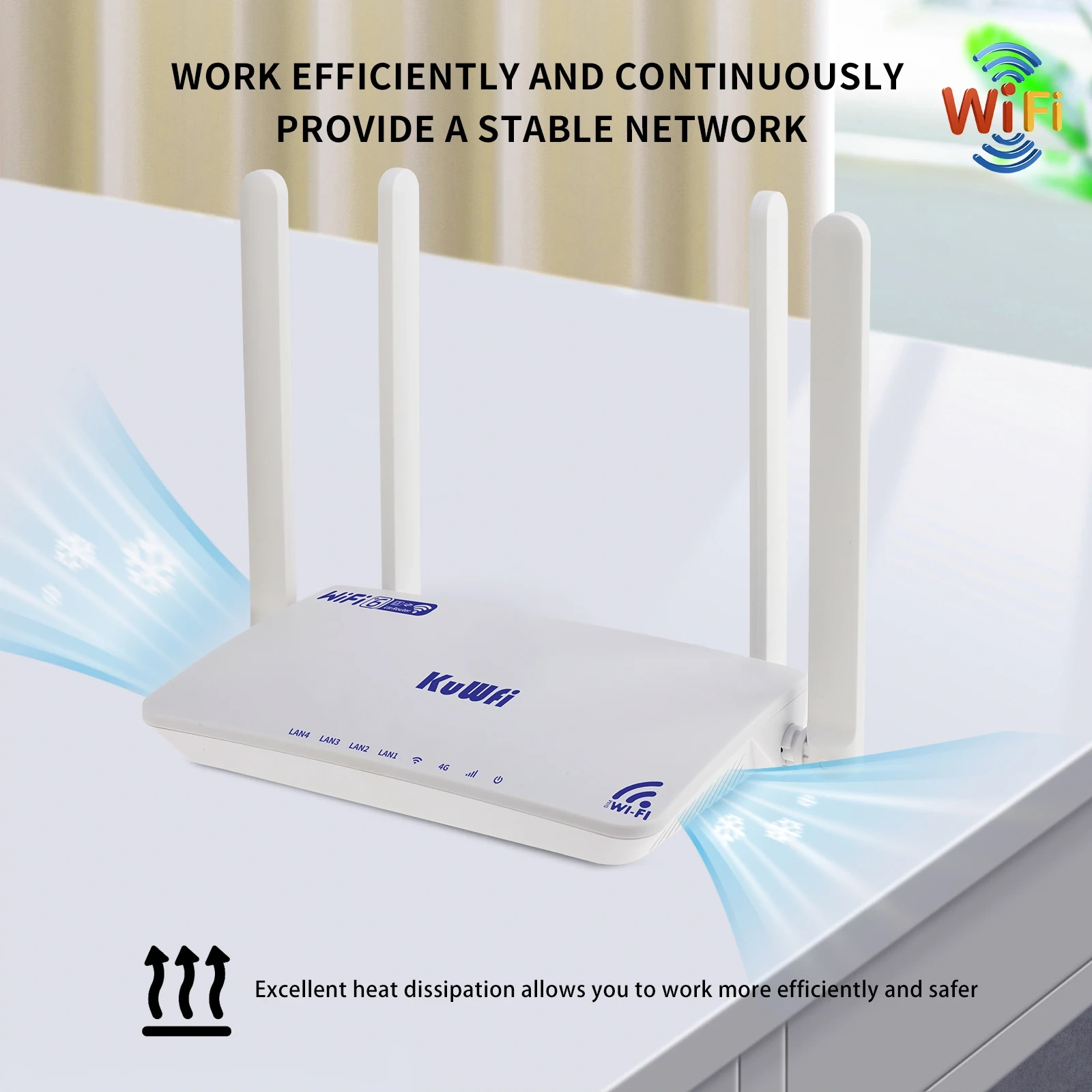 KuWFi CAT4 4G Modem Router 300Mbps 2.4G Wifi6 LTE Router with Antenna 4x Ethernet LAN Port SIM Card Slot Support 32 Users VPN