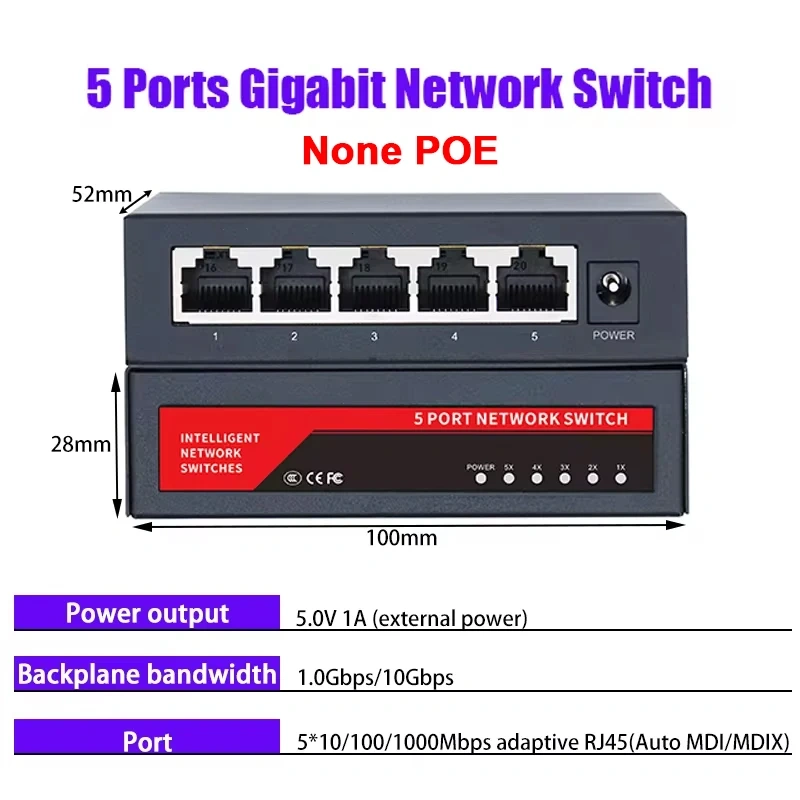 KuWFi 5/8/10 Port Gigabit Ethernet Switch 10 100 1000Mbps Network Switch Fast RJ45 LAN Hub Desktop Switch for Office Home No PoE