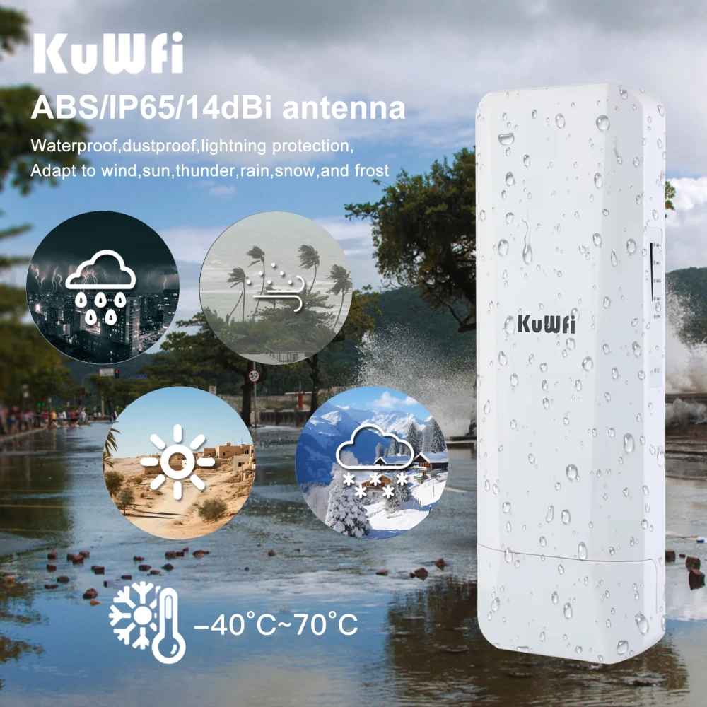 KuWFi 5.8Ghz Outdoor CPE Bridge 450Mbps Wireless WiFi AP Repeater Mode WiFi Coverage Point to Point Up to 3KM 14dBi Antenna IP65