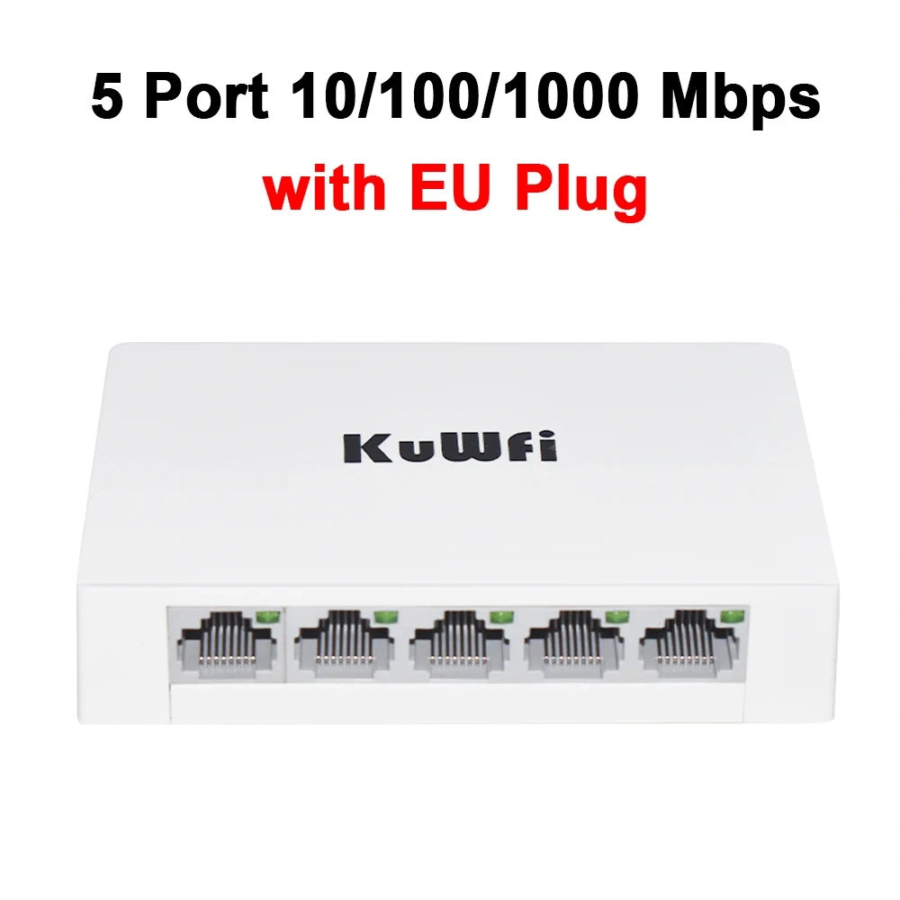 KuWFi 5/8 Port Desktop Network Switch 10/100/1000Mbps Gigabit Ethernet Switch Fast RJ45 Port Auto MDI/MDIX for PC Camera Router