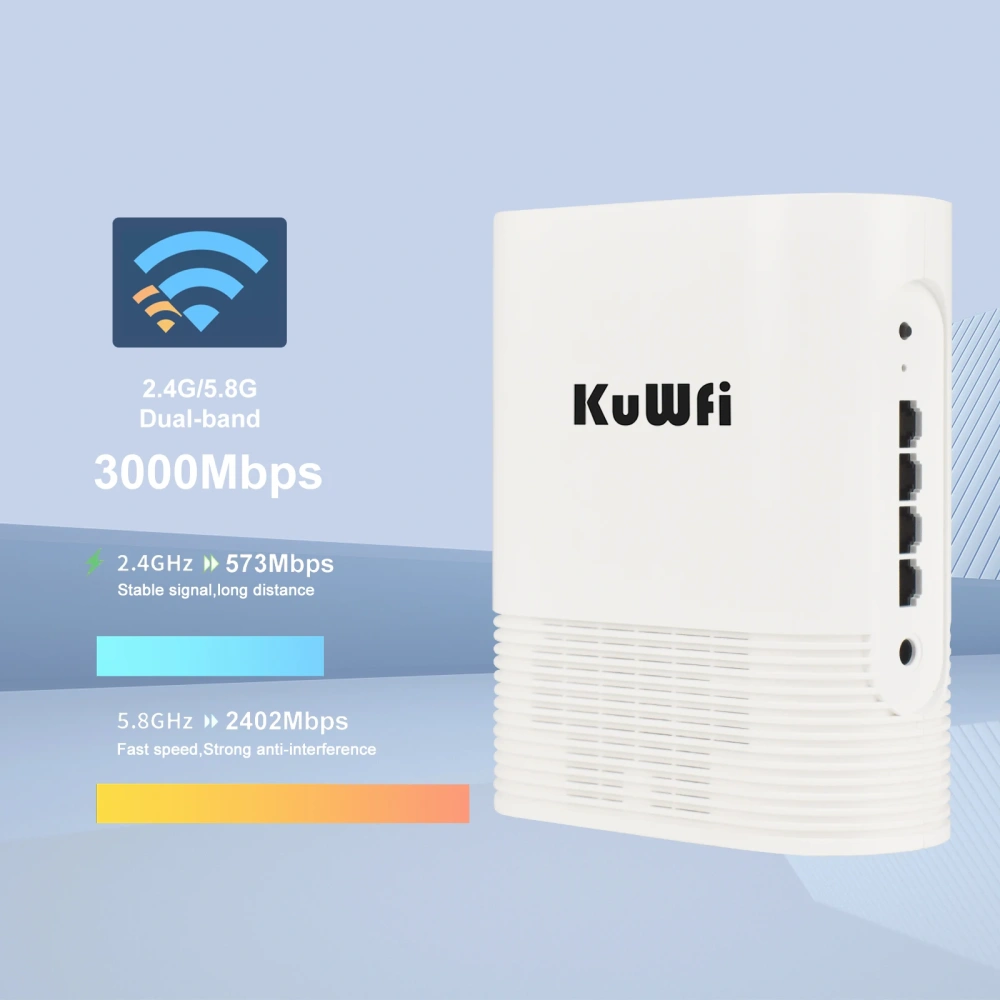 KuWFi 3000Mbps 2.4G 5.8G Dual Band Wireless Wi-Fi6 Router Gigabit WAN LAN Port Built-in WiFi Antenna Support VPN MESH 128 Users