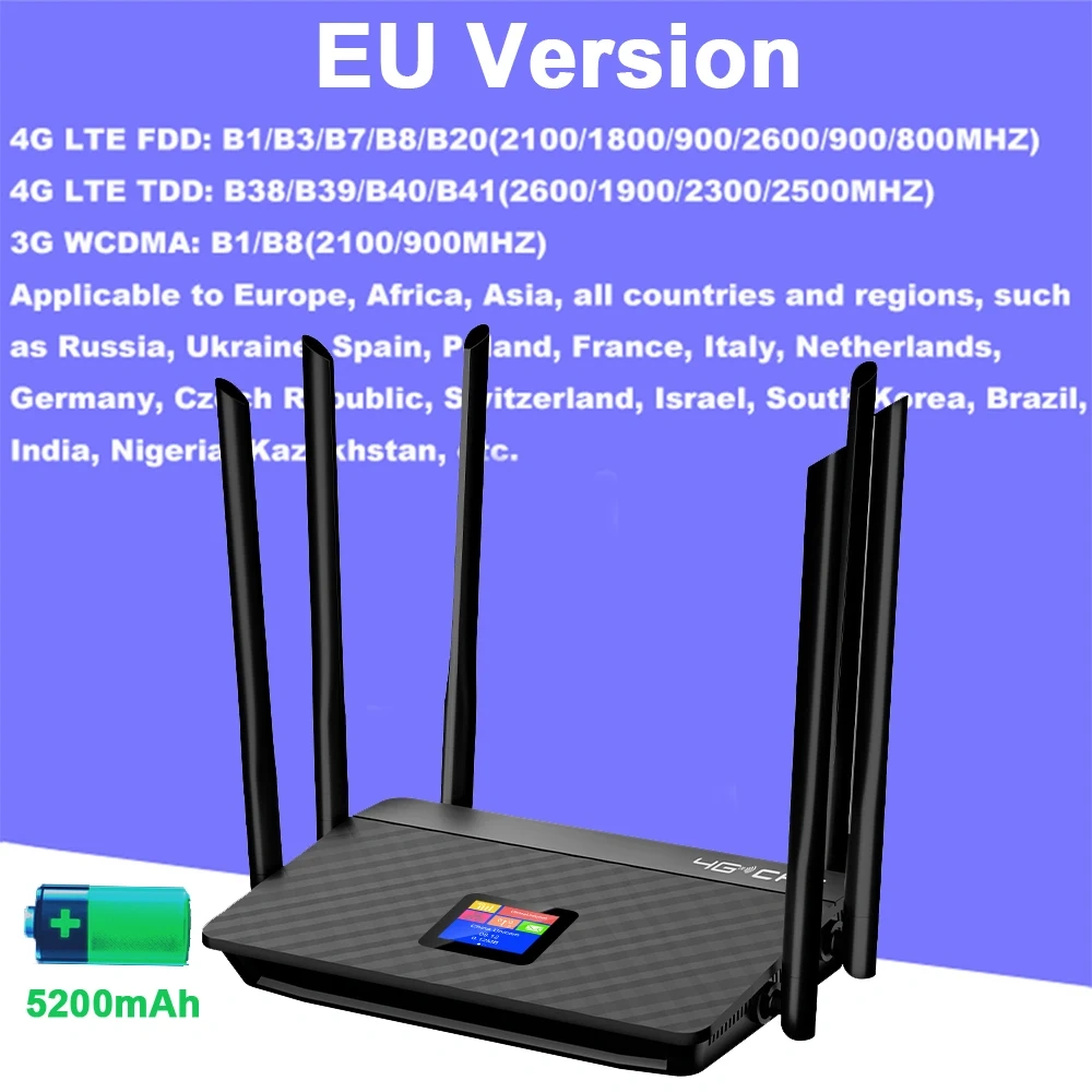 KuWFi 5200mAh Battery LTE Router CAT4 Wireless WiFi Router 4G Modem with External Antenna Mirco SIM Card Slot RJ45 Port 10 Users