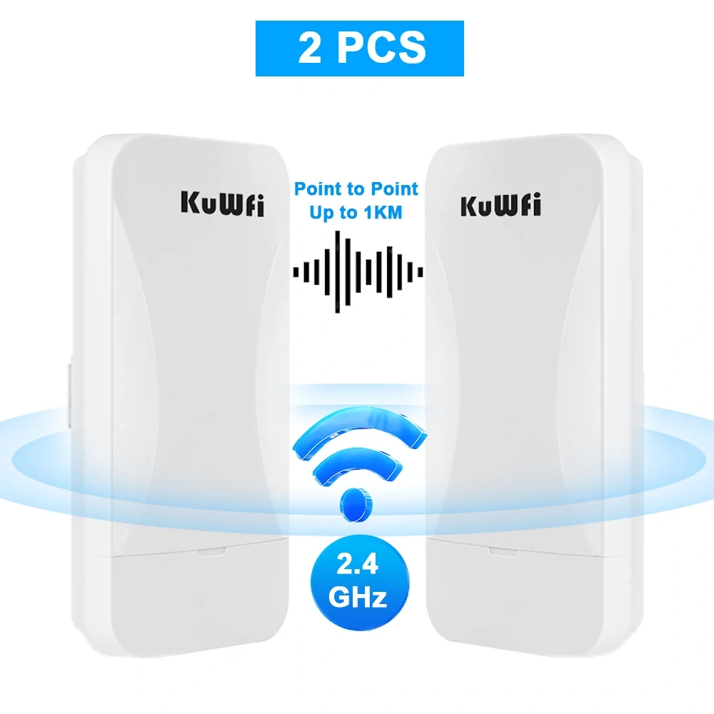 KuWfi 300Mbps 2.4G Outdoor WiFi Bridge AP Repeater Bridge Wifi Signal Extender Point to Point Up to 1KM with WAN LAN 24V POE