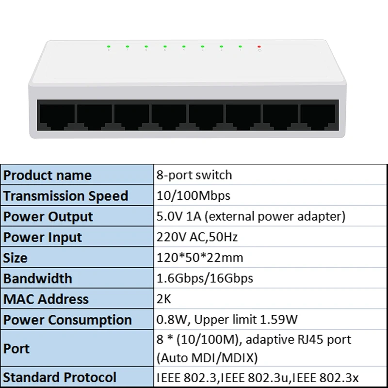 KuWFi 5/8 Port Desktop Network Switch 10/100Mbps Ethernet Switch Adapter Fast RJ45 Ethernet Switcher Switching Auto MDI/MDIX