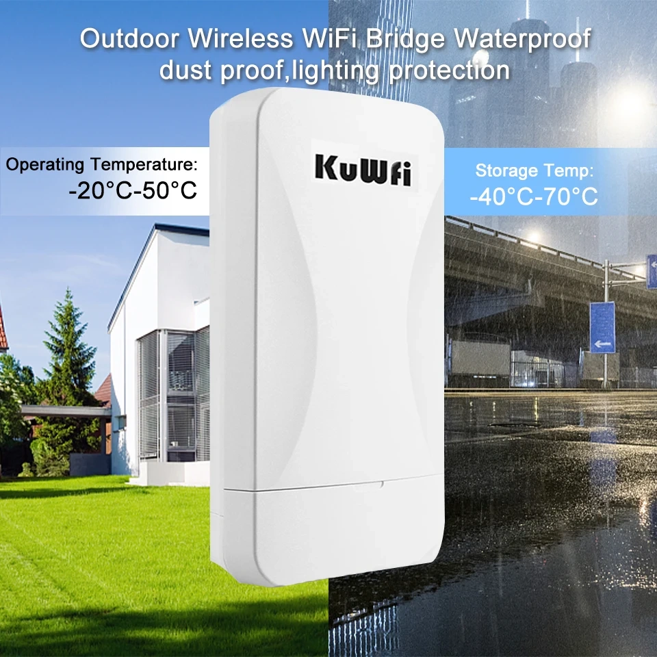 KuWfi 300Mbps 2.4G Outdoor WiFi Bridge AP Repeater Bridge Wifi Signal Extender Point to Point Up to 1KM with WAN LAN 24V POE