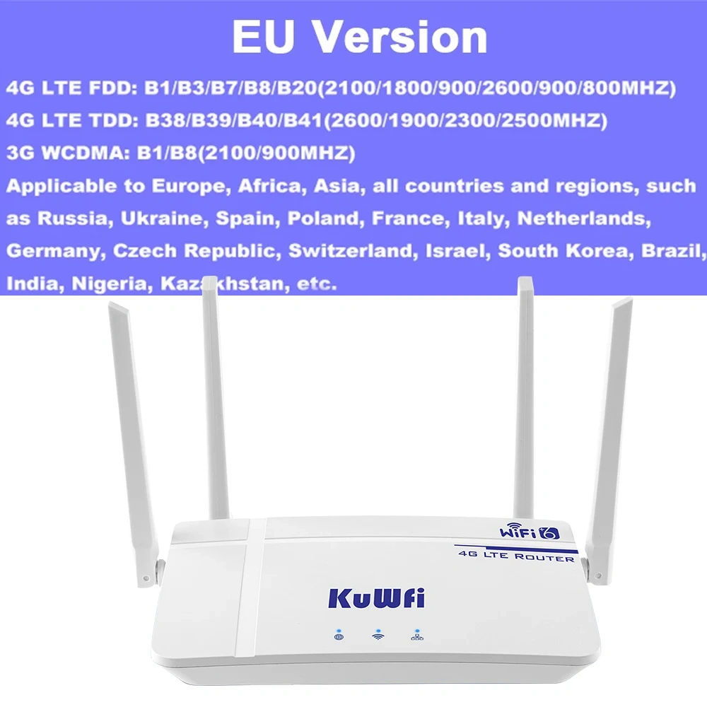 KuWFi 300Mbps CAT4 CPE Router Wireless WiFi6 Router 4G LTE Router with Ethernet Port SIM Card Slot Antenna Support 10 Users