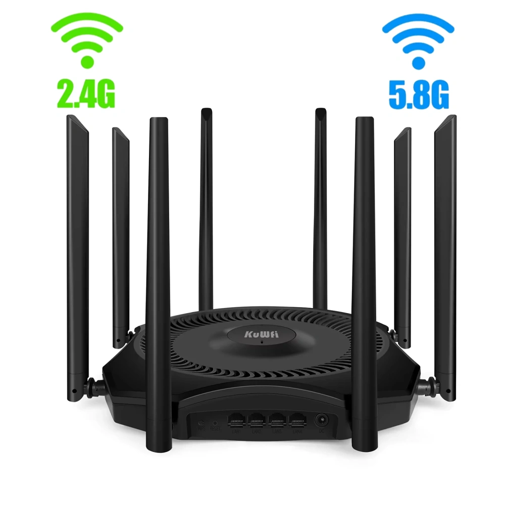 KuWFi 1200Mbps AP Router 11ac 2.4G 5G Dual Band WiFi Router External Antennas Gigabit WAN LAN Port Support 64 Users MESH VPN