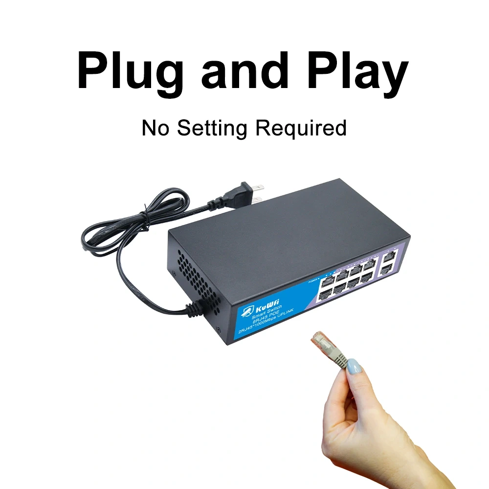 KuWfi 8 Ports POE Switch 100Mbps Ethernet Network Switch 4KV Lightning Protection Plug and Play for CCTV IP Camera Home Security