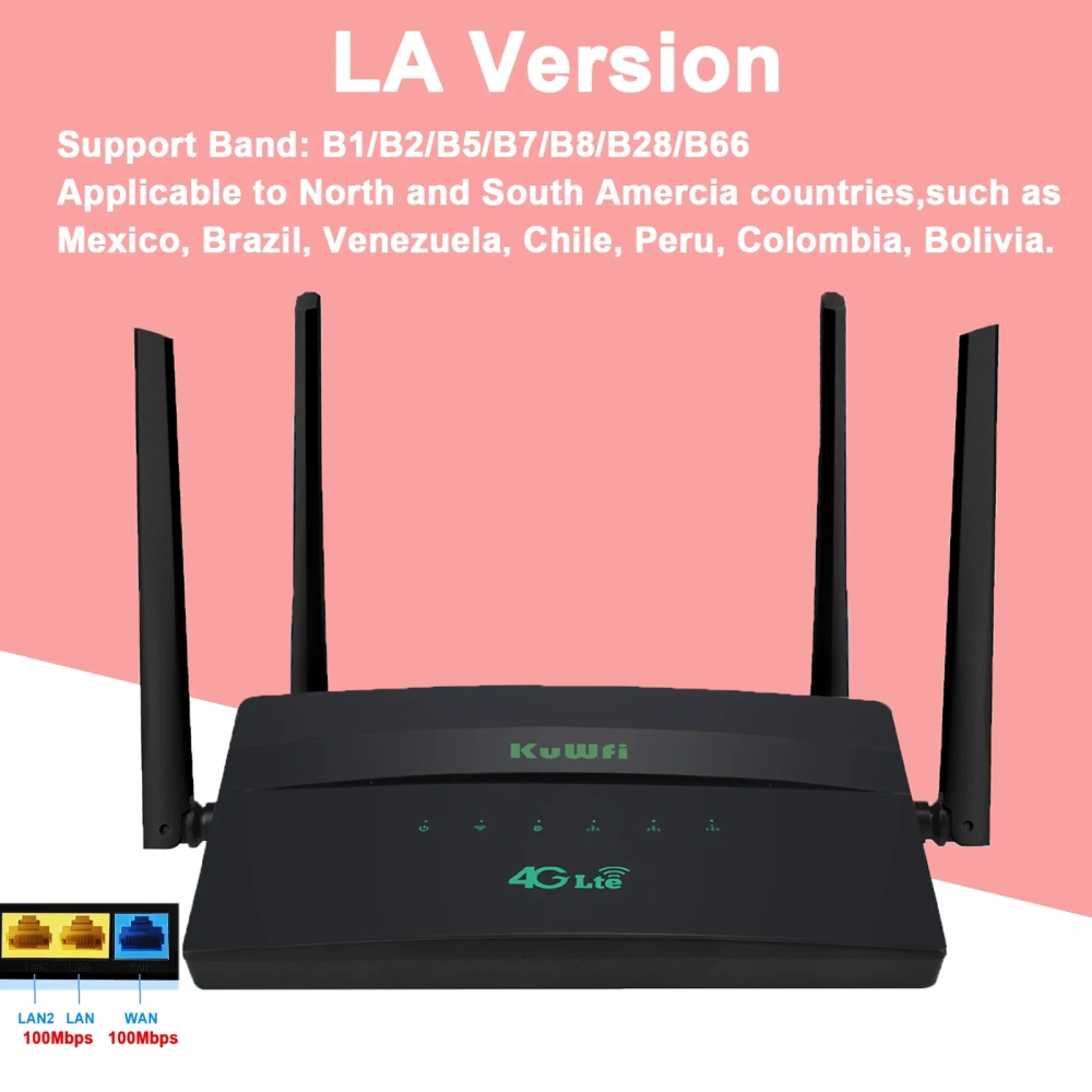 KuWFi CAT6 4G+ LTE Router 1200Mbps 2.4G 5G Dual Band Wireless Wifi Router with SIM Card Slot 100M Ethernet WAN LAN Port 32 Users