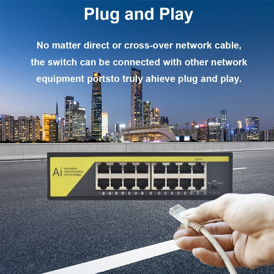 KuWfi 48V POE Switch 16 Port Network Siwtch Ethernet 10/100Mbps for IP Camera/Wireless AP/CCTV Cameras POE Switch IEEE802.3AT/AF