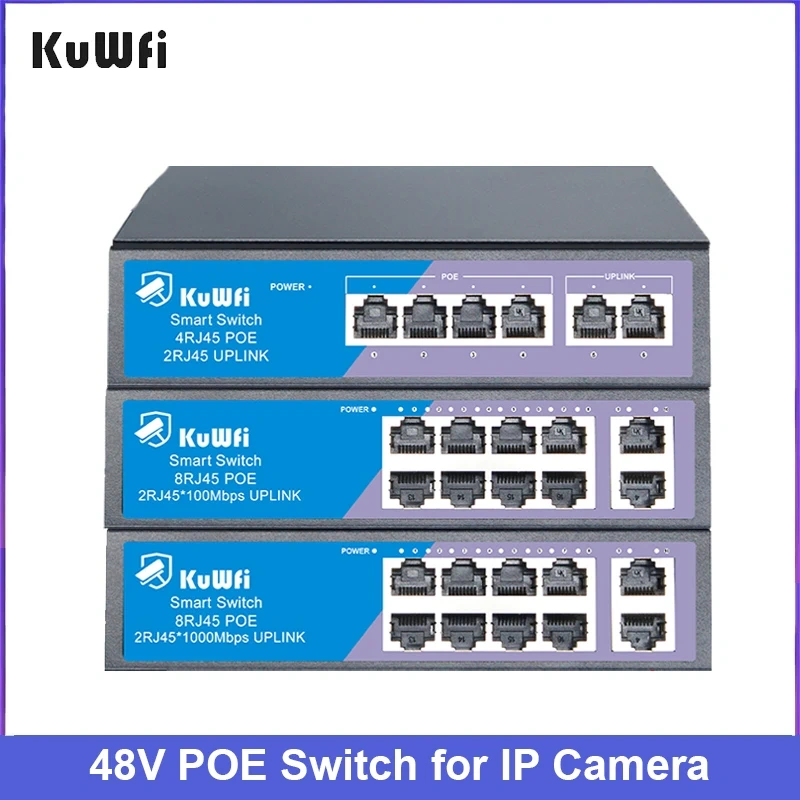 KuWfi 4 8 Port POE Switch 100Mbps Ethernet Network Switch with Fast RJ45 POE & Uplink Port for IP Camera Wireless AP IP Phone