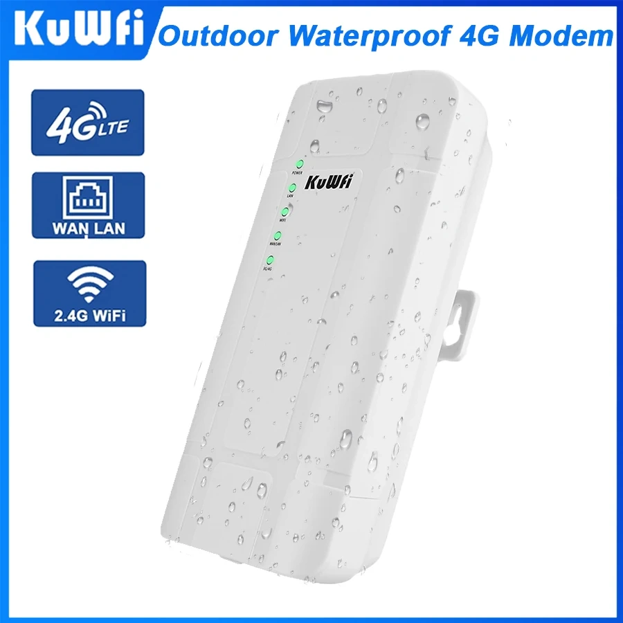 KuWFi CAT4 Outdoor 4G LTE Router 300Mbps 2.4Ghz Wireless Wi-Fi Router with 24V POE Adapter WAN LAN Ethernet Port for IP Camera