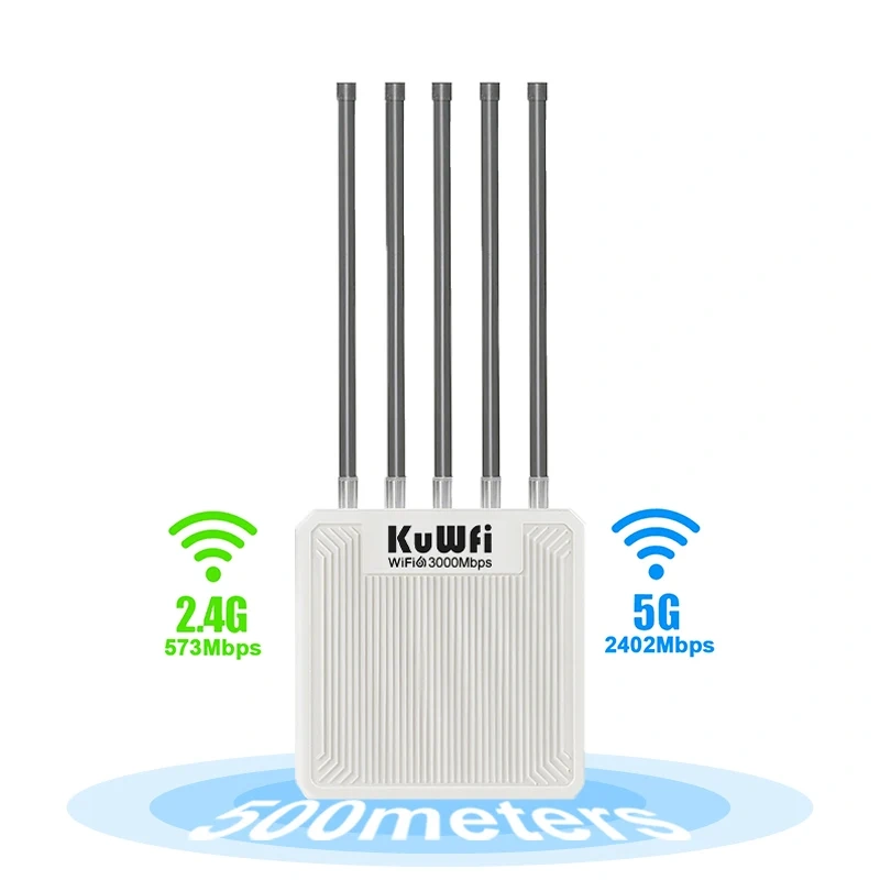 KuWFi AX3000 Outdoor AP Router 11ax Dual Band WiFi6 8dBi High-gain Antenna Long Range WiFi Extender Gigabit Port 48V POE IP67