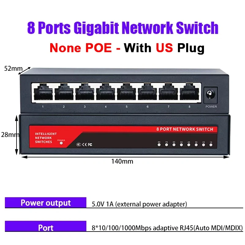 KuWFi Gigabit Network Switches Mini 5/8/10/16 Port 10/100/1000Mbps Fast Ethernet Network Switch Splitter for Office Home No PoE