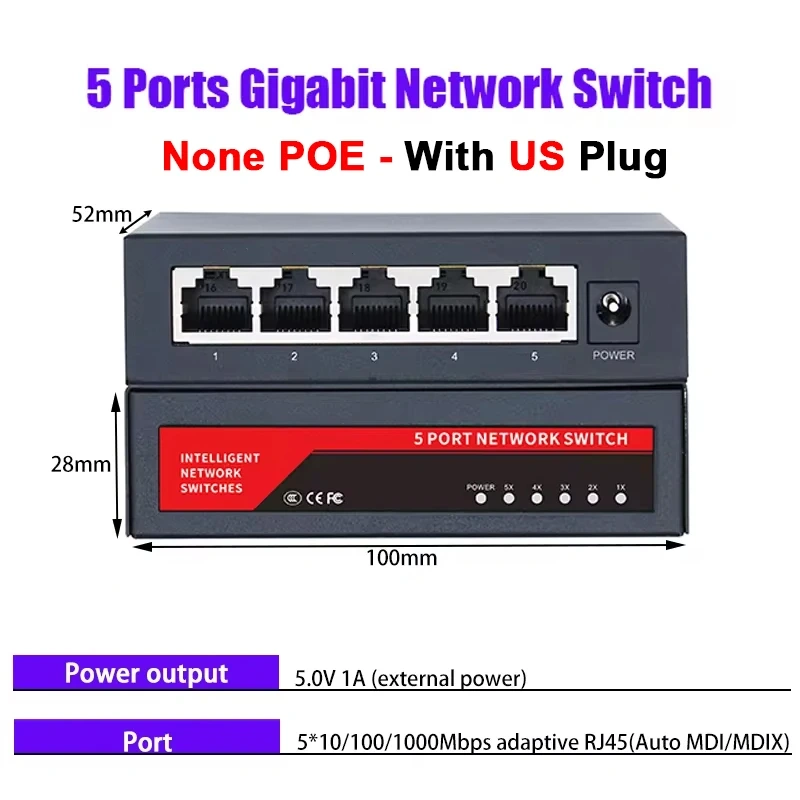 KuWFi Gigabit Network Switches Mini 5/8/10/16 Port 10/100/1000Mbps Fast Ethernet Network Switch Splitter for Office Home No PoE