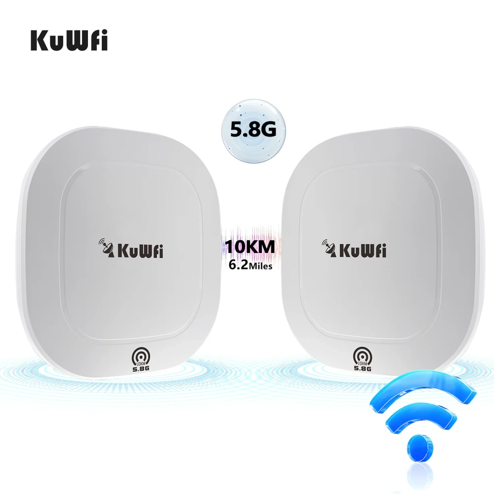 KuWFi 900Mbps CPE Bridge 5GHz Wireless WiFi Bridge Signal Extender Buit-in 17dBi Antenna AP Repeater PTP Up to 10KM Gigabit Port