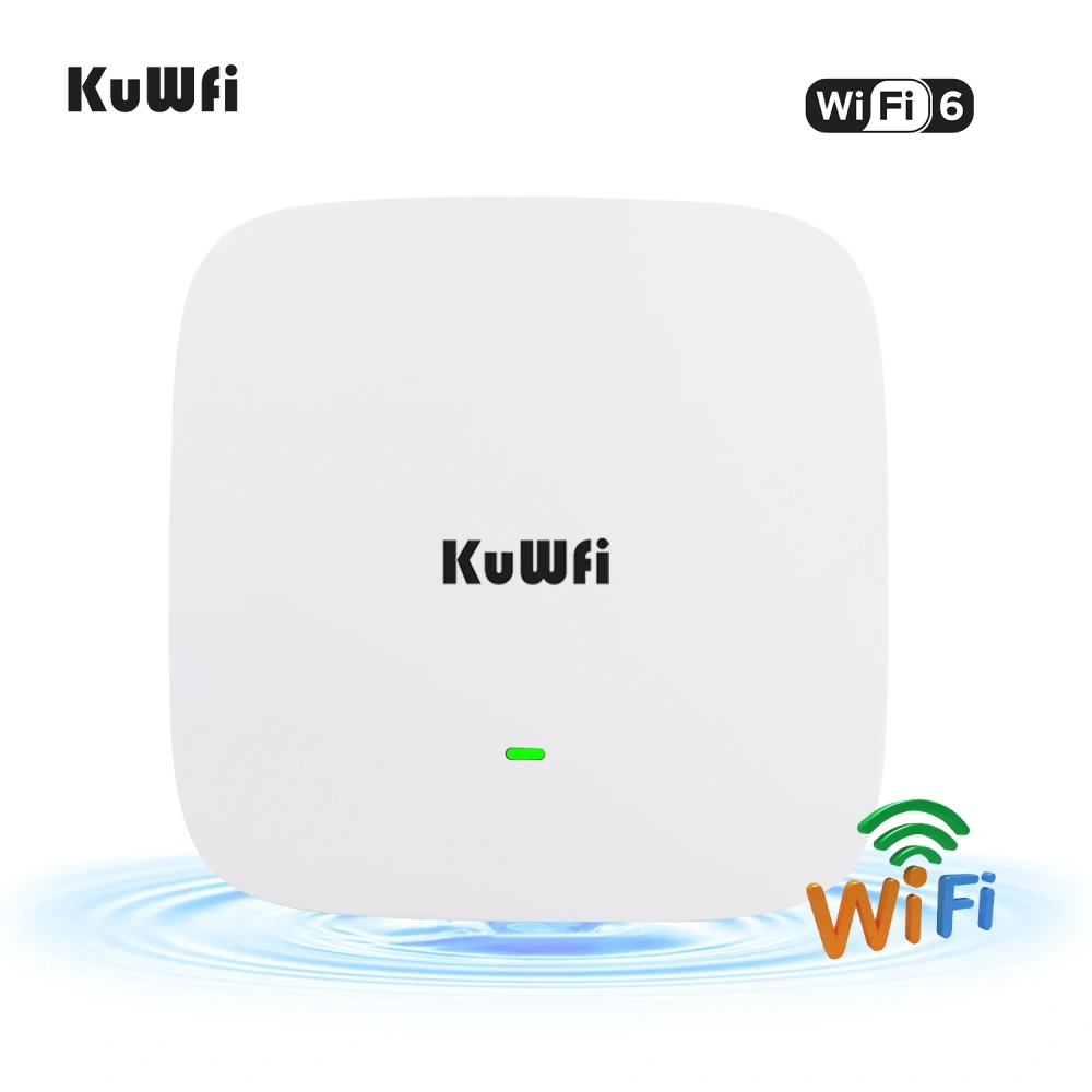 KuWfi 1800Mbps Wifi6 Ceiling Router 2.4GHz 5GHz Dual Frequency Wifi Router Gigabit WAN LAN Port Support 48V POE for Home Office