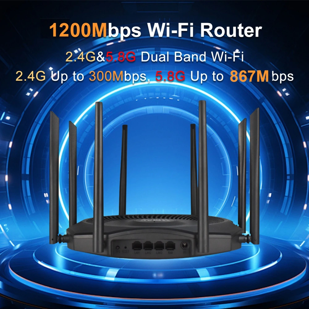 KuWFi 1200Mbps AP Router 11ac 2.4G 5G Dual Band WiFi Router External Antennas Gigabit WAN LAN Port Support 64 Users MESH VPN