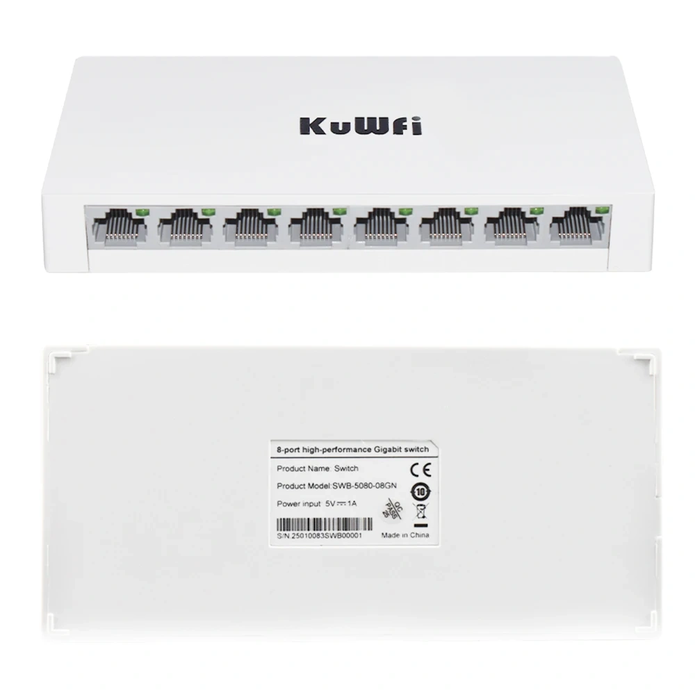 KuWFi 5/8 Port Desktop Network Switch 10/100/1000Mbps Gigabit Ethernet Switch Fast RJ45 Port Auto MDI/MDIX for PC Camera Router