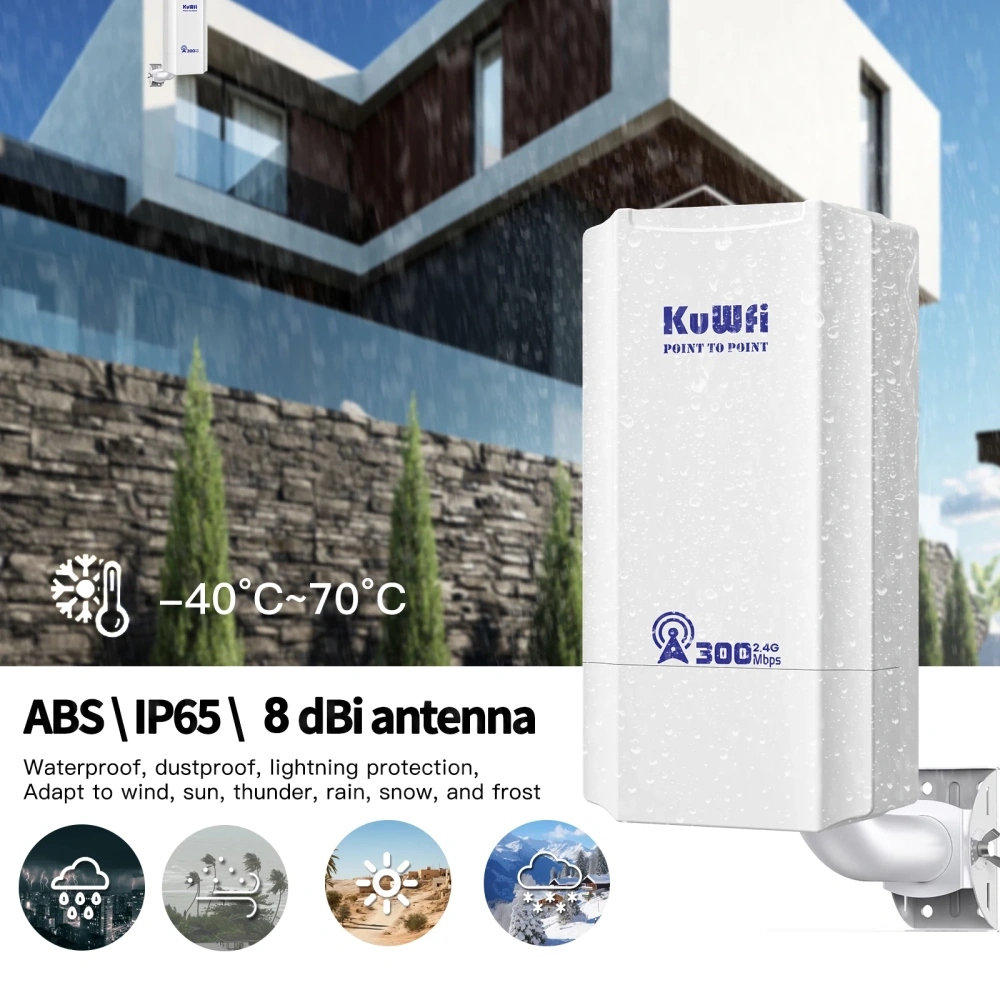 KuWFi 300Mbps Outdoor CPE Bridge 2.4Ghz Wireless Wi-fi Signal PTP PTMP Long Distance Extender AP Repeater Mode IP65 with 24V POE