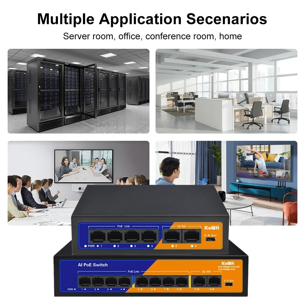 KuWFi 4/8 Port POE Switch 10/100Mbps Ethernet Network Switch Plug and Play Extend Mode 250 Meter for IP Camera AP Router CCTV
