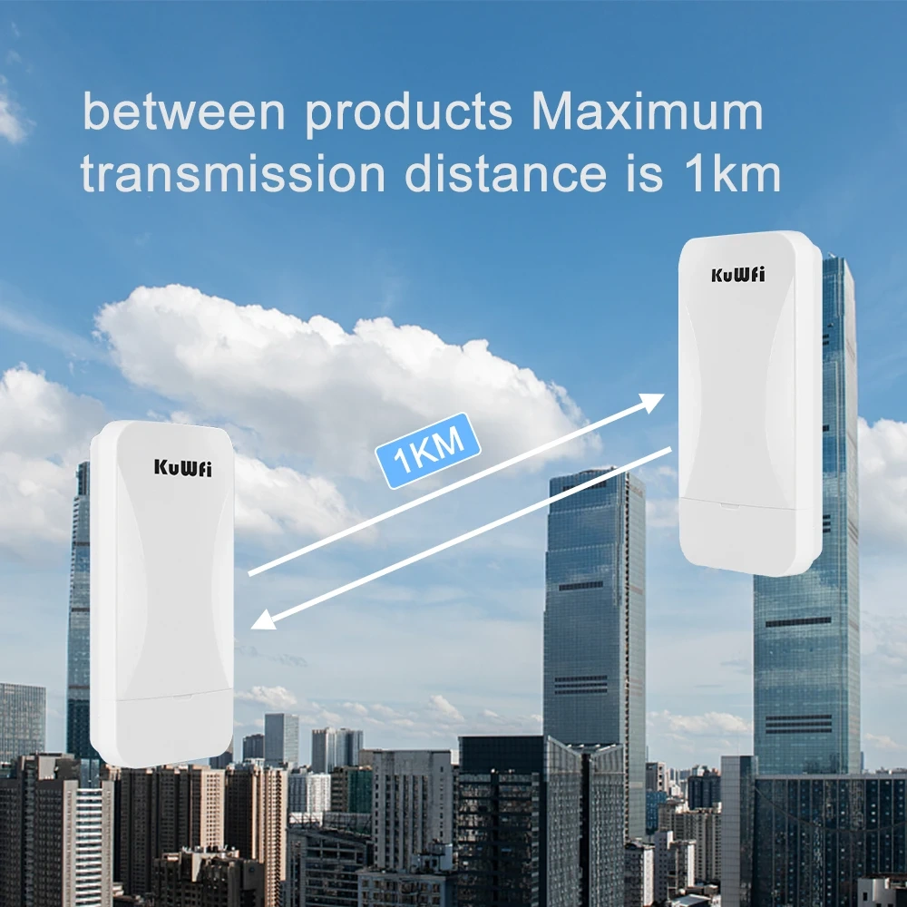 KuWfi 300Mbps 2.4G Outdoor WiFi Bridge AP Repeater Bridge Wifi Signal Extender Point to Point Up to 1KM with WAN LAN 24V POE