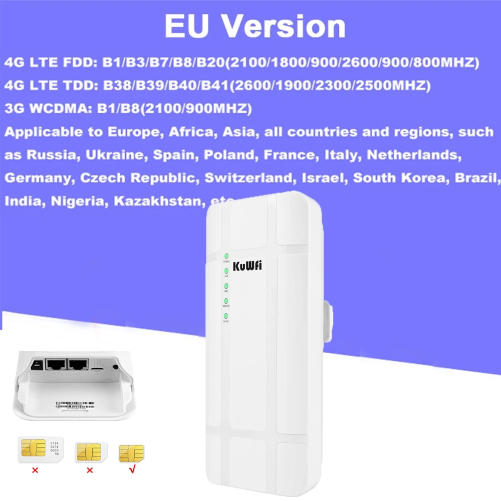 KuWFi CAT4 Outdoor 4G LTE Router 300Mbps 2.4Ghz Wireless Wi-Fi Router with 24V POE Adapter WAN LAN Ethernet Port for IP Camera
