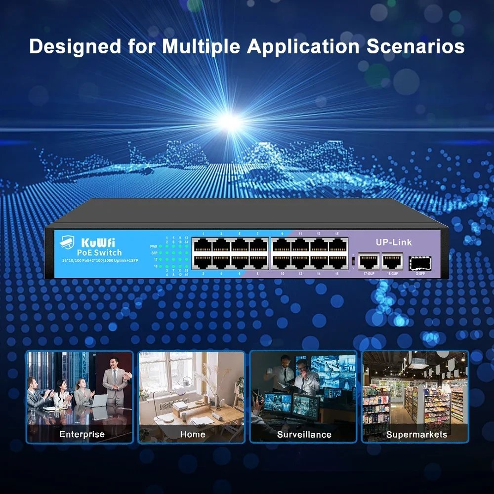 KuWfi POE Switch 4/8/16/24 Port 100M POE Ethernet Smart Switch Fast RJ45 Hub Network Switch with SFP Port For IP Camera Office