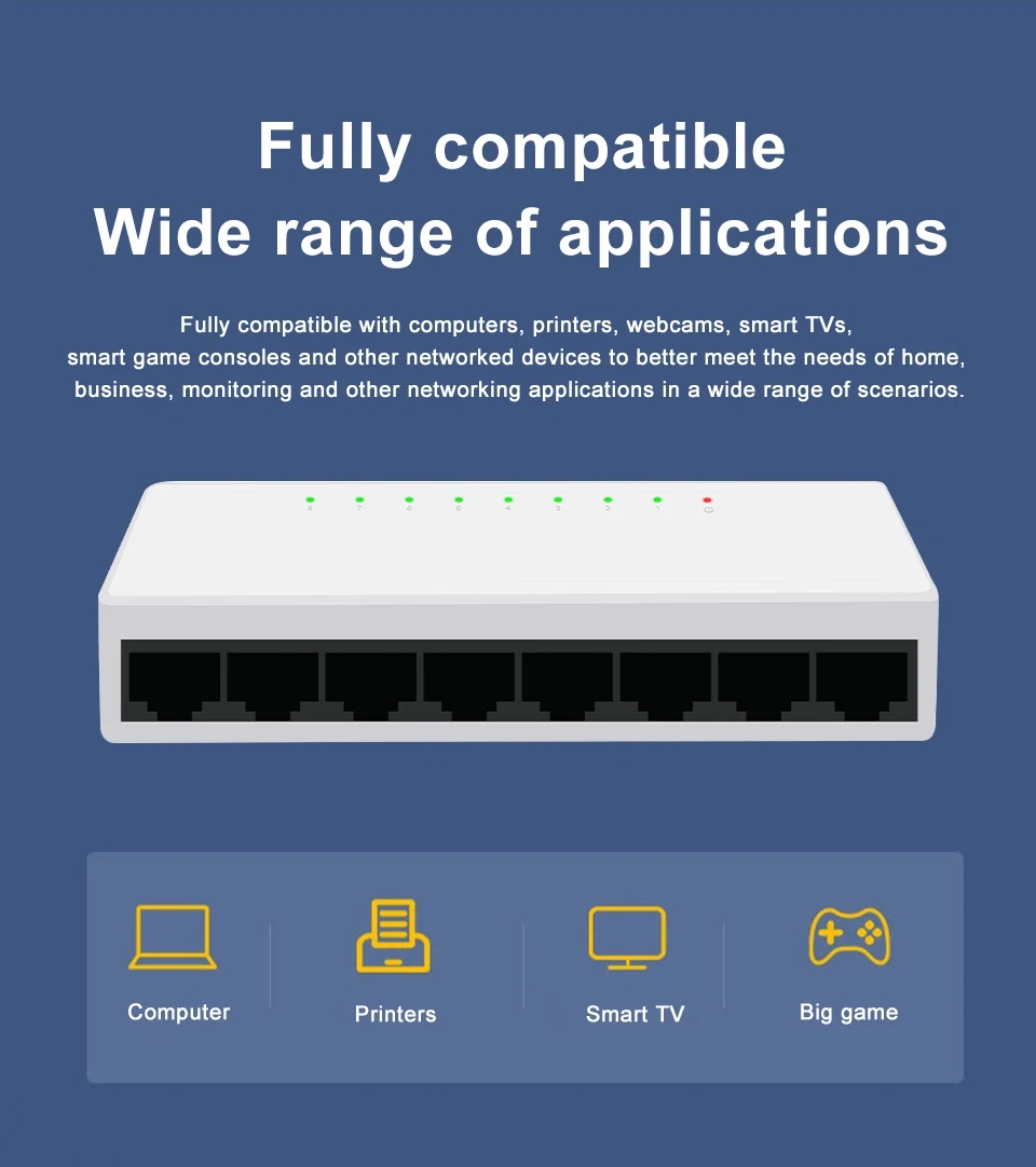 KuWFi 5/8 Port Desktop Network Switch 10/100Mbps Ethernet Switch Adapter Fast RJ45 Ethernet Switcher Switching Auto MDI/MDIX