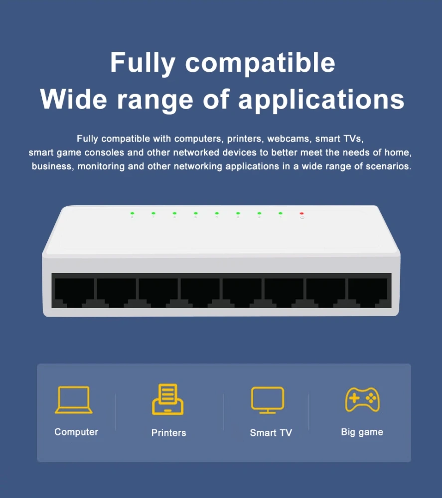 KuWFi 5/8 Port Desktop Network Switch 10/100Mbps Ethernet Switch Adapter Fast RJ45 Ethernet Switcher Switching Auto MDI/MDIX