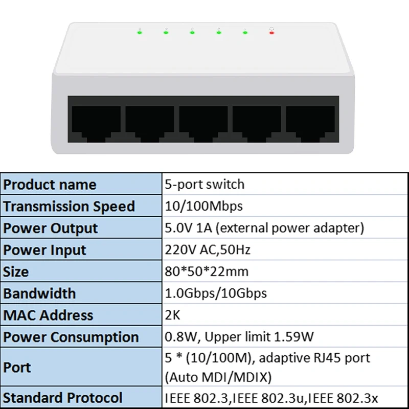 KuWFi 5/8 Port Desktop Network Switch 10/100Mbps Ethernet Switch Adapter Fast RJ45 Ethernet Switcher Switching Auto MDI/MDIX