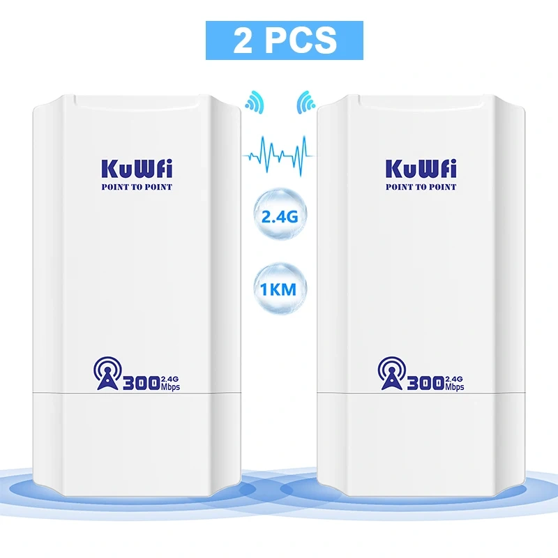 KuWFi 300Mbps Outdoor CPE Bridge 2.4Ghz Wireless Wi-fi Signal PTP PTMP Long Distance Extender AP Repeater Mode IP65 with 24V POE