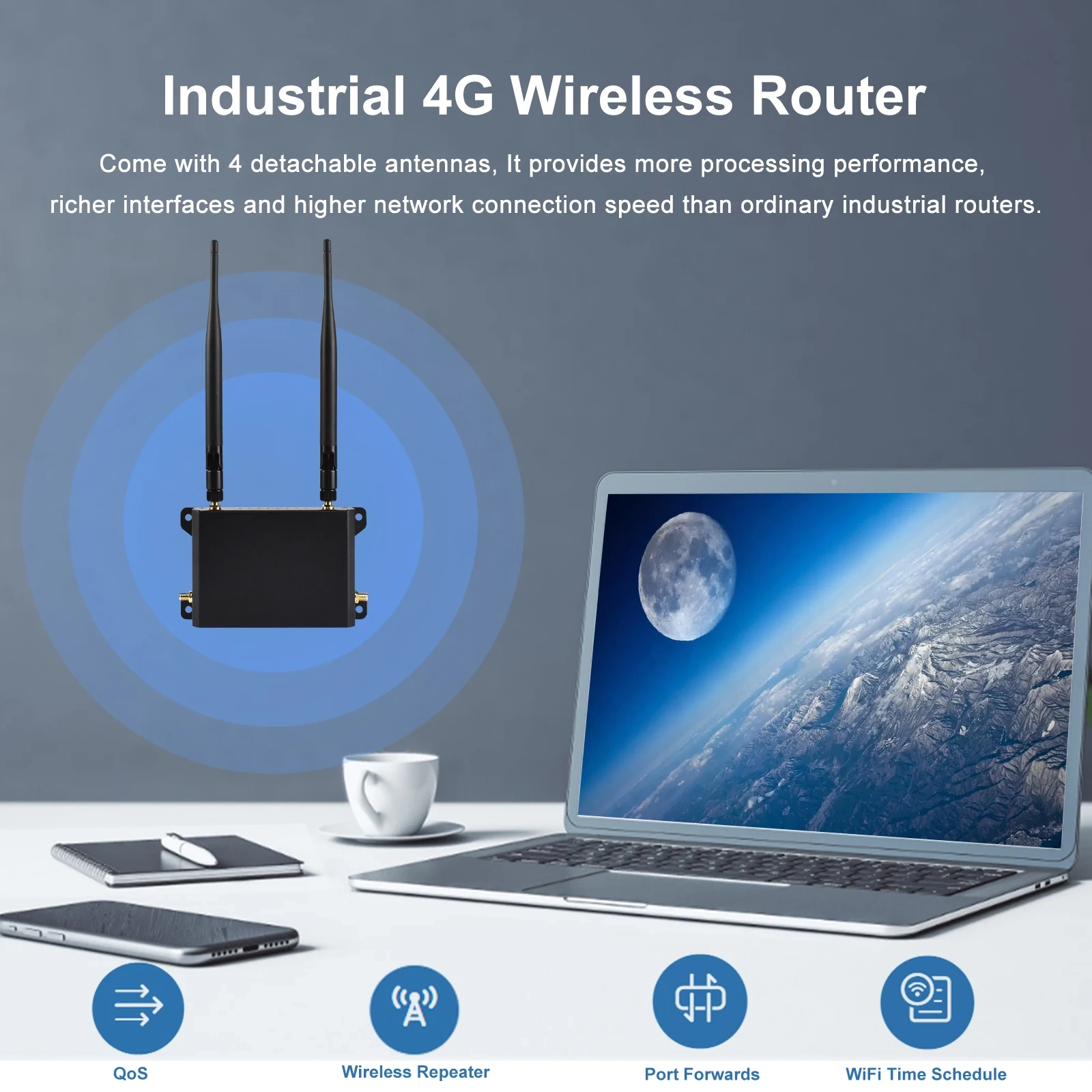 KuWFi CAT4 4G LTE Router 300Mbps 2.4Ghz Wireless WiFi Router wtih WAN 4x LAN Port AP Repeater Mode Detachable External Antennas