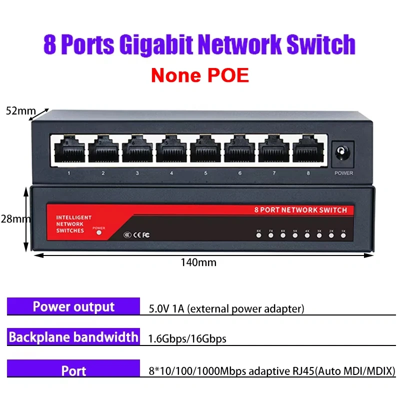 KuWFi 5/8/10 Port Gigabit Ethernet Switch 10 100 1000Mbps Network Switch Fast RJ45 LAN Hub Desktop Switch for Office Home No PoE