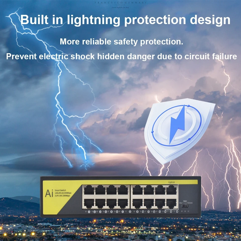 KuWfi 48V POE Switch 16 Port Network Siwtch Ethernet 10/100Mbps for IP Camera/Wireless AP/CCTV Cameras POE Switch IEEE802.3AT/AF