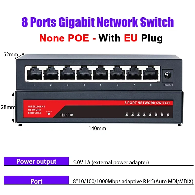 KuWFi Gigabit Network Switches Mini 5/8/10/16 Port 10/100/1000Mbps Fast Ethernet Network Switch Splitter for Office Home No PoE