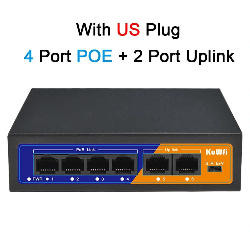 KuWFi 4/8 Port POE Switch 10/100Mbps Ethernet Network Switch Plug and Play Extend Mode 250 Meter for IP Camera AP Router CCTV