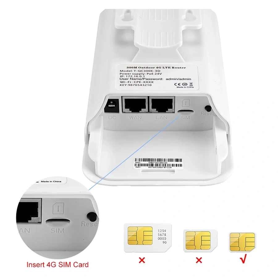 KuWFi CAT4 Outdoor 4G LTE Router 300Mbps 2.4Ghz Wireless Wi-Fi Router with 24V POE Adapter WAN LAN Ethernet Port for IP Camera