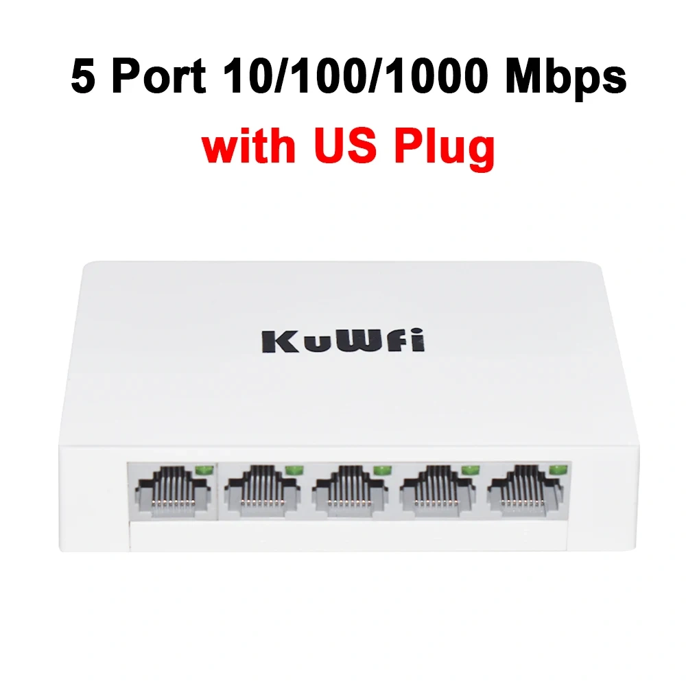KuWFi 5/8 Port Desktop Network Switch 10/100/1000Mbps Gigabit Ethernet Switch Fast RJ45 Port Auto MDI/MDIX for PC Camera Router