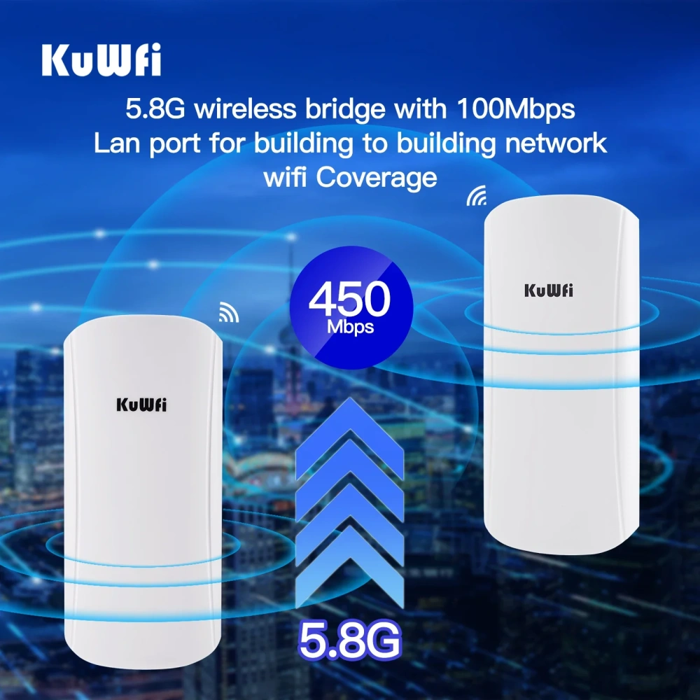 KuWfi 5.8G 450Mbps Outdoor CPE Bridge 1-2KM Long Range Access Point Wifi Repeater 12dbi Antenna Wifi Signal Amplifier 24V POE