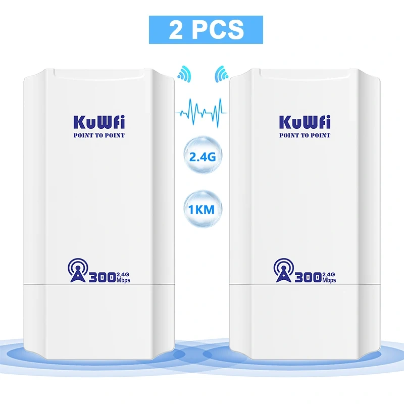 KuWFi Outdoor 300Mbps 2.4Ghz Wi-Fi Router CPE Bridge PTP PTMP 1KM Signal Extender AP Repeater 24V POE for Home Security Camera